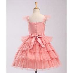 Babyhug Frill Sleeves Party Wear Tutu Tiered Frock with Sequins Applique - Peach