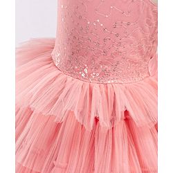 Babyhug Frill Sleeves Party Wear Tutu Tiered Frock with Sequins Applique - Peach
