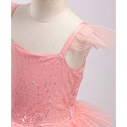 Babyhug Frill Sleeves Party Wear Tutu Tiered Frock with Sequins Applique - Peach