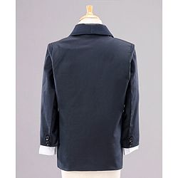 Babyhug Full Sleeves Solid Party Suit with Checked Bow and Waistcoat - Navy