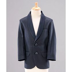 Babyhug Full Sleeves Solid Party Suit with Checked Bow and Waistcoat - Navy