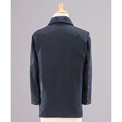 Babyhug Full Sleeves Solid Party Suit with Checked Bow and Waistcoat - Navy