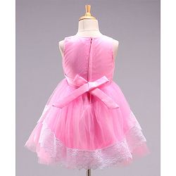 Babyhug Sleeveless Fit and Flare Party Wear Frock with Corsage and Lace - Baby Pink