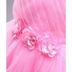 Babyhug Sleeveless Fit and Flare Party Wear Frock with Corsage and Lace - Baby Pink