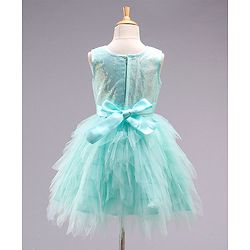 Babyhug Sleeveless Sequined Party Wear Asymmetrical Fit and Flare Frock with Corsage - Mint