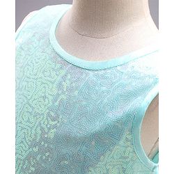 Babyhug Sleeveless Sequined Party Wear Asymmetrical Fit and Flare Frock with Corsage - Mint