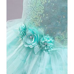 Babyhug Sleeveless Sequined Party Wear Asymmetrical Fit and Flare Frock with Corsage - Mint