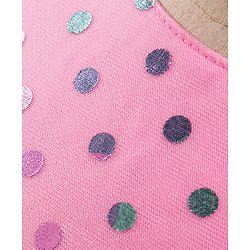 Babyhug Sleeveless Polka Printed Fit and Flare Party Wear Tiered Frock with Corsage - Pink
