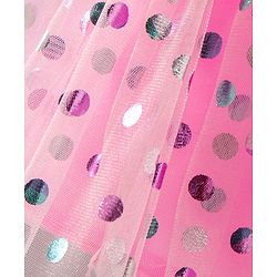 Babyhug Sleeveless Polka Printed Fit and Flare Party Wear Tiered Frock with Corsage - Pink