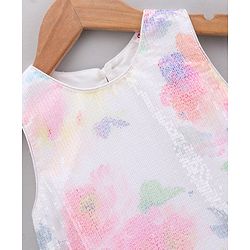 Babyhug Sleeveless A Line Sequined Party Wear Frock with Floral Pattern - Multicolor