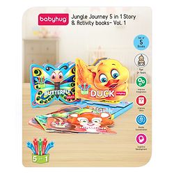 Babyhug 5 In 1 Story & Activity Animal Shape Books Pack of 5 ( Duck, Parrot, Butterfly, Chipmunk, Puppy) - English