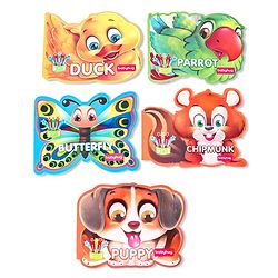 Babyhug 5 In 1 Story & Activity Animal Shape Books Pack of 5 ( Duck, Parrot, Butterfly, Chipmunk, Puppy) - English