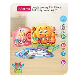 Babyhug 5 In 1 Story & Activity Animal Shape Books Pack of 5 (Octopus, Snail, Penguin,Walrus,Whale) - English