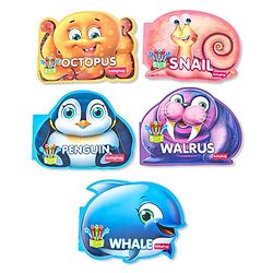 Babyhug 5 In 1 Story & Activity Animal Shape Books Pack of 5 (Octopus, Snail, Penguin,Walrus,Whale) - English