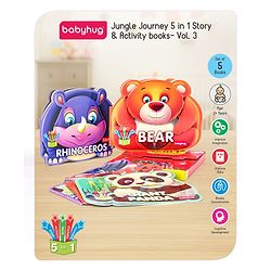Babyhug 5 In 1 Story & Activity Animal Shape Books Pack of 5 (Rhinoceros, Bear,Dragon, Giant Panda, Zebra) Pack Of 5 - English