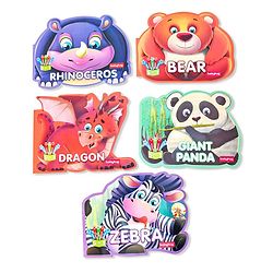 Babyhug 5 In 1 Story & Activity Animal Shape Books Pack of 5 (Rhinoceros, Bear,Dragon, Giant Panda, Zebra) Pack Of 5 - English