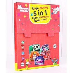 Babyhug 5 In 1 Story & Activity Animal Shape Books Pack of 5 (Rhinoceros, Bear,Dragon, Giant Panda, Zebra) Pack Of 5 - English