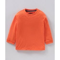 Babyhug Full Sleeves Cotton Tee With Dungaree Camo Print & Tiger Applique- Orange Blue