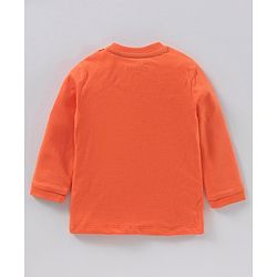 Babyhug Full Sleeves Cotton Tee With Dungaree Camo Print & Tiger Applique- Orange Blue