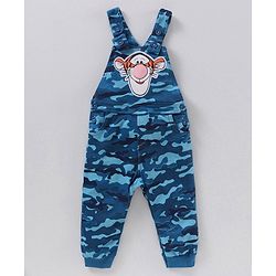 Babyhug Full Sleeves Cotton Tee With Dungaree Camo Print & Tiger Applique- Orange Blue