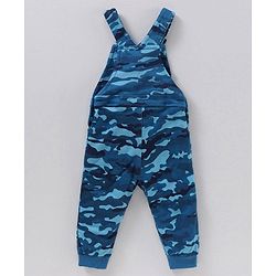 Babyhug Full Sleeves Cotton Tee With Dungaree Camo Print & Tiger Applique- Orange Blue