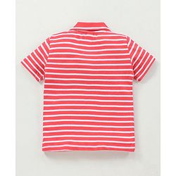 Babyhug Dungaree With Half Sleeves Striped Inner Tee Mickey Mouse Patch - Red Blue