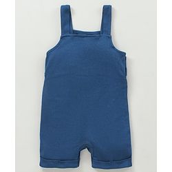 Babyhug Dungaree With Half Sleeves Striped Inner Tee Mickey Mouse Patch - Red Blue