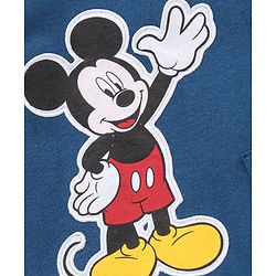 Babyhug Dungaree With Half Sleeves Striped Inner Tee Mickey Mouse Patch - Red Blue