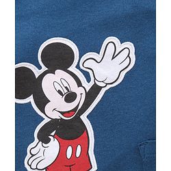 Babyhug Dungaree With Half Sleeves Striped Inner Tee Mickey Mouse Patch - Red Blue
