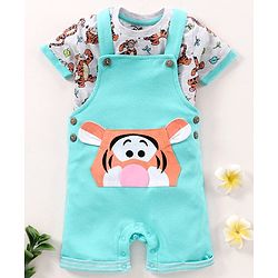 Babyhug Cotton Printed Dungaree with Half Sleeves T-shirt - Blue