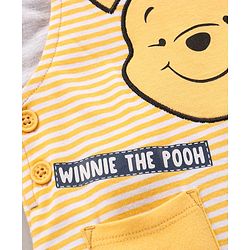 Babyhug Half Sleeves Dungaree Style Romper With Inner Tee Stripes & Winnie The Pooh Print - Ecru Yellow