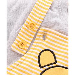Babyhug Half Sleeves Dungaree Style Romper With Inner Tee Stripes & Winnie The Pooh Print - Ecru Yellow