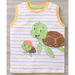 Babyhug Sleeveless Striped T-Shirt & Knee Length Shorts Tortoise Print - Yellow