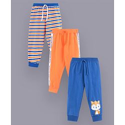 Babyhug Full Length Cotton Lounge Pants Pack of 3 - Blue Orange White