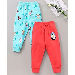 Babyhug Full Length Lounge Pant Penguin Print Pack of 2 - Blue Red