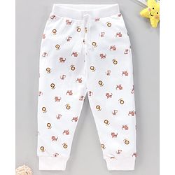 Babyhug Full Length Lounge Pant Tiger & Monkey Print - White