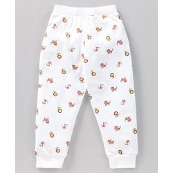 Babyhug Full Length Lounge Pant Tiger & Monkey Print - White