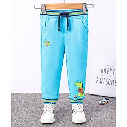 Babyhug Knit Full Length Lounge Pant Dino Print - Blue