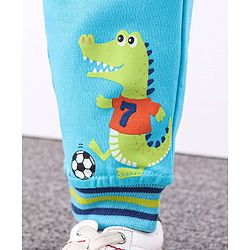 Babyhug Knit Full Length Lounge Pant Dino Print - Blue