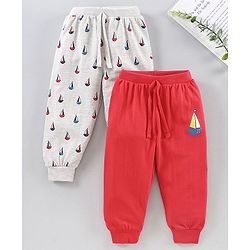 Babyhug Full Length Lounge Pants Boat Print Pack of 2 - Grey Red