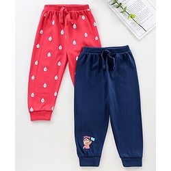 Babyhug Full Length Ribbed Waist Knit Lounge Pant Pack of 2 - Blue Red