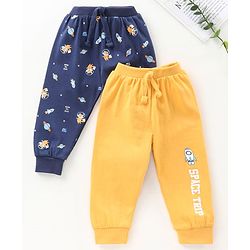 Babyhug Full Length Loungepants Fox & Space Print Pack Of 2 - Blue Yellow