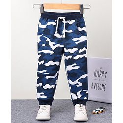 Babyhug Full Length Knit Ribbed Waist Lounge Pants - Blue