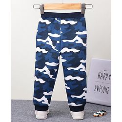 Babyhug Full Length Knit Ribbed Waist Lounge Pants - Blue