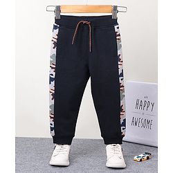 Babyhug Full Length Knit Ribbed Waist Lounge Pants - Navy Blue