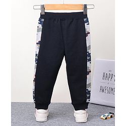 Babyhug Full Length Knit Ribbed Waist Lounge Pants - Navy Blue