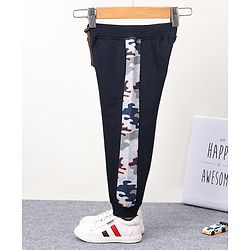 Babyhug Full Length Knit Ribbed Waist Lounge Pants - Navy Blue