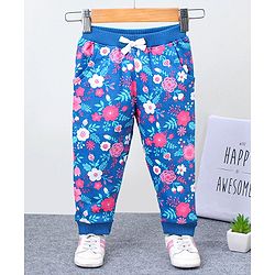Babyhug Full Length Lounge Pants Flower Print - Blue