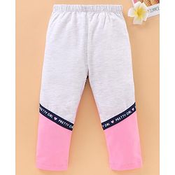 Babyhug Knit Lycra Full Length Text Printed Leggings - Grey Pink