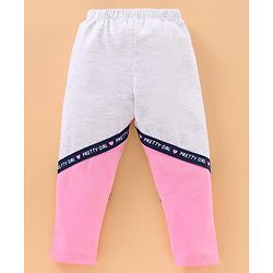 Babyhug Knit Lycra Full Length Text Printed Leggings - Grey Pink